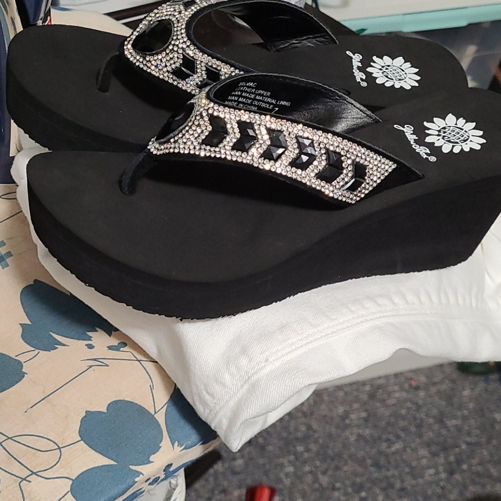 Yellow box flip flops